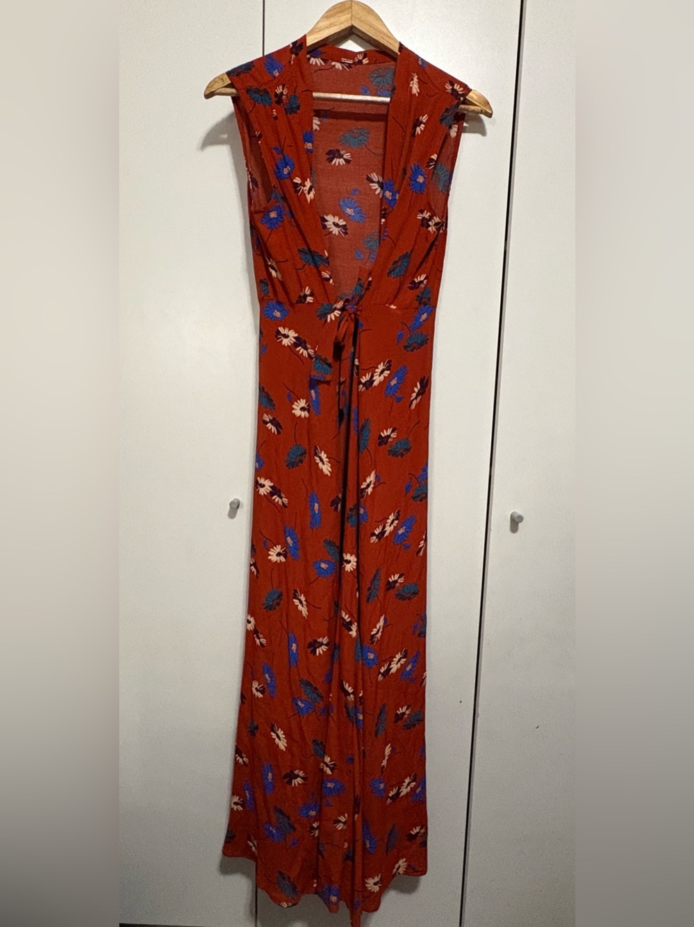 Free People Rust Floral Tie-Waist Sleeveless Duster